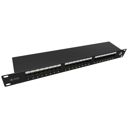 Levně Patch panel Solarix SX24-5E-STP-BK-N 24x RJ45 CAT5E STP 1U s vyvazovací lištou