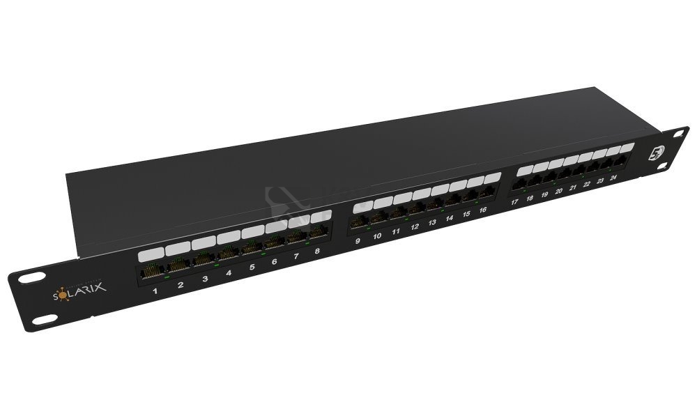 Obrázek produktu  Patch panel Solarix SX24-5E-STP-BK-N 24x RJ45 CAT5E STP 1U s vyvazovací lištou 0