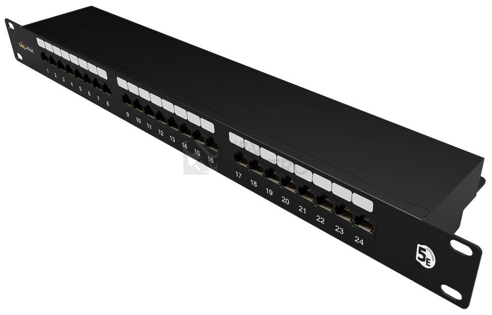 Obrázek produktu Patch panel Solarix SX24-5E-STP-BK-N 24x RJ45 CAT5E STP 1U s vyvazovací lištou 1