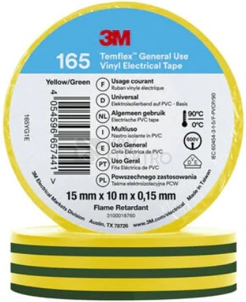 Obrázek produktu Izolační páska 3M TEMFLEX 165 15mm x 10m žlutozelená 0