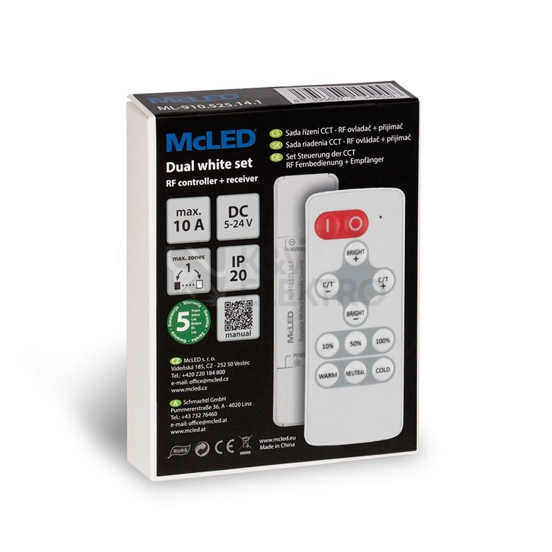 Obrázek produktu Ovládání LED pásku McLED ML-910.525.14.1 RF Nano pro dual white LED pásky ovladač + přijímač 6