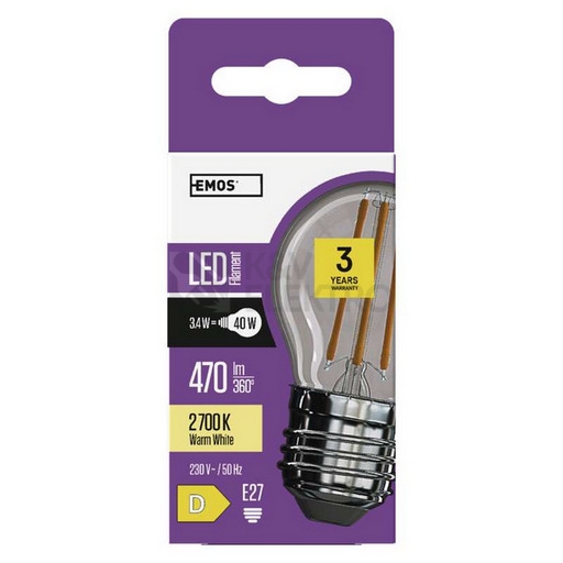 Obrázek produktu LED žárovka E27 EMOS Filament Mini Globe 3,4W (40W) teplá bílá (2700K) ZF1120 3