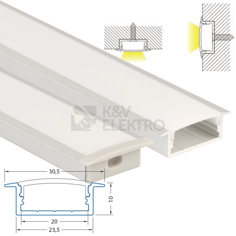 Obrázek produktu Vestavný hliníkový profil McLED VD 30x10mm s matným difuzorem 2m ML-761.080.43.2 2