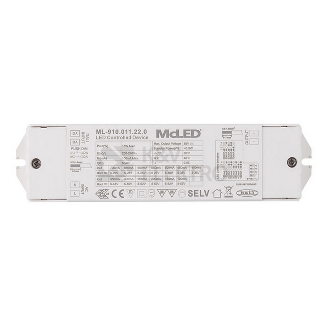 Obrázek produktu Stmívatelný DALI driver 15W 100-700mA 5-52VDC McLED ML-910.011.22.0 0