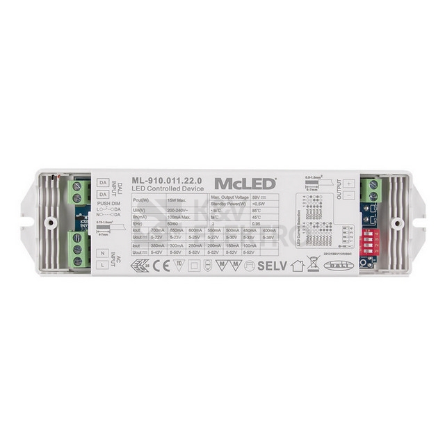 Obrázek produktu Stmívatelný DALI driver 15W 100-700mA 5-52VDC McLED ML-910.011.22.0 2