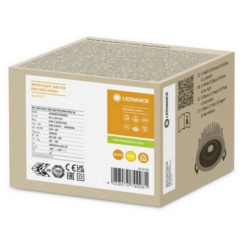 Podhledové LED svítidlo LEDVANCE SPOT AIR FIX IP65 stříbrné 6W 3000K CRI90 36° stmívatelné (obrázek 5)