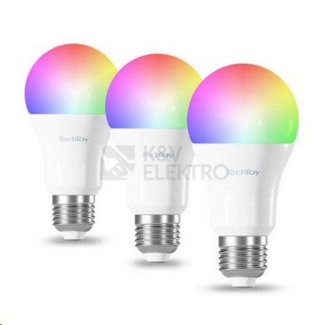 Obrázek produktu Sada 3ks chytrých LED žárovek TechToy Smart TSL-LIG-A70ZB-3PC E27 9W RGB+2700-6500K 3