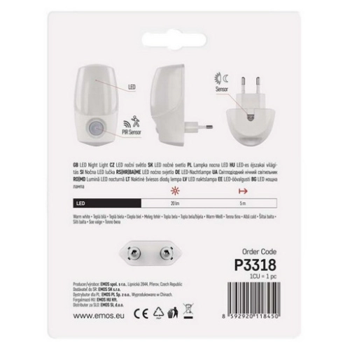 LED noční světlo EMOS P3318 s pohybovým čidlem do zásuvky (obrázek 6)