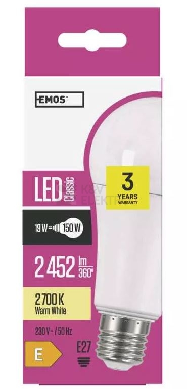 Obrázek produktu LED žárovka E27 EMOS Classic A67 19W (150W) teplá bílá (2700K) ZQ5183 1