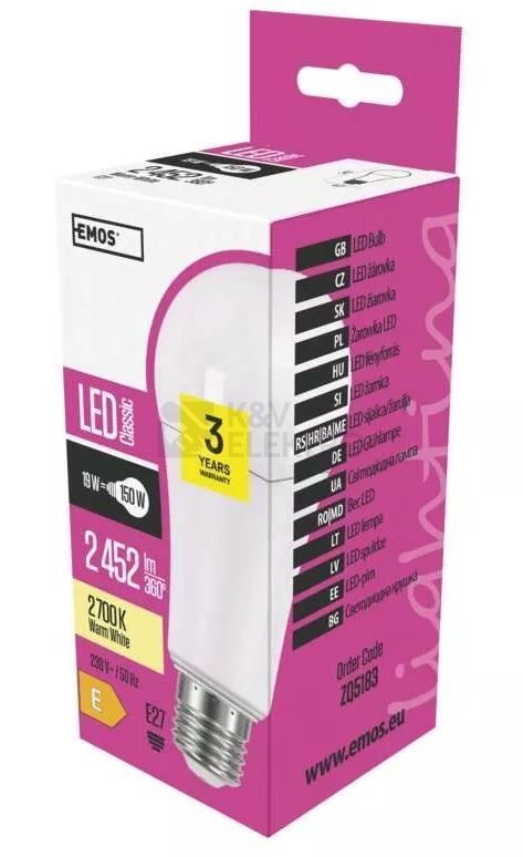 Obrázek produktu LED žárovka E27 EMOS Classic A67 19W (150W) teplá bílá (2700K) ZQ5183 2