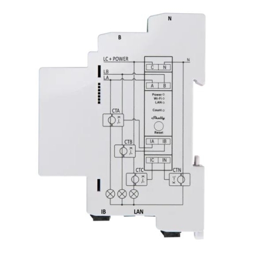 Měřič a monitor spotřeby elektrické energie WiFi/Bluetooth/LAN Shelly Pro 3EM