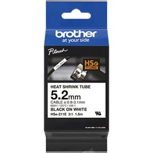Popisovací smršťovací bužírka Brother P-touch HSe-211E bílá/černá 5,2mm 1,5m