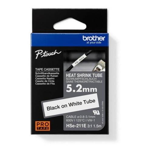 Levně Popisovací smršťovací bužírka Brother P-touch HSe-211E bílá/černá 5,2mm 1,5m