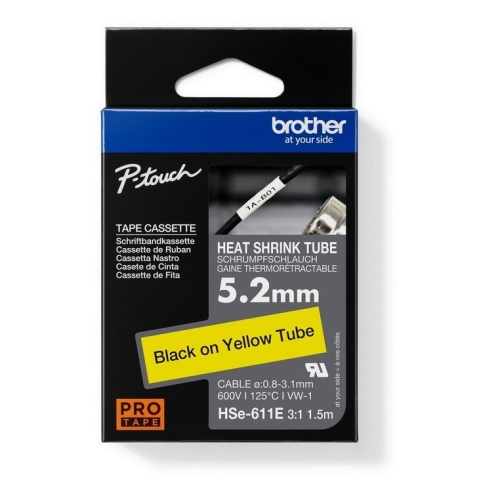 Levně Popisovací smršťovací bužírka Brother P-touch HSe-611E žlutá/černá 5,2mm 1,5m