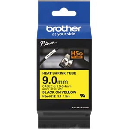 Levně Popisovací smršťovací bužírka Brother P-touch HSe-621E žlutá/černá 9mm 1,5m