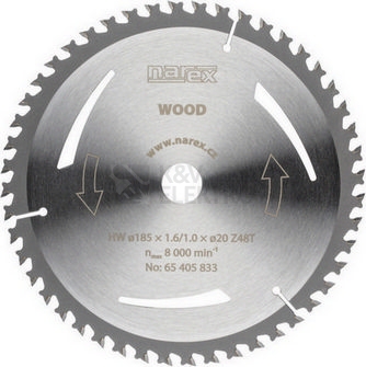 Obrázek produktu Pilový kotouč na dřevo Narex 185X1.6/1.0X20 Z 48T pro CPK 65 - 48 zubů 65405833 0