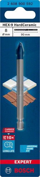 Obrázek produktu Vrták do skla keramiky tvrdé dlažby obkladů Bosch EXPERT HEX-9 HardCeramic 8x90mm 2.608.900.592 1