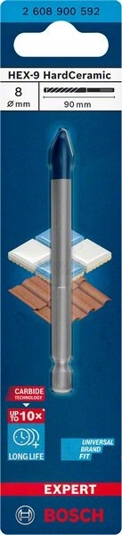 Obrázek produktu Vrták do skla keramiky tvrdé dlažby obkladů Bosch EXPERT HEX-9 HardCeramic 8x90mm 2.608.900.592 1