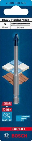 Obrázek produktu Vrták do skla keramiky tvrdé dlažby obkladů Bosch EXPERT HEX-9 HardCeramic 6x90mm 2.608.900.590 1