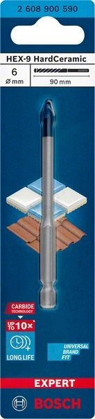 Obrázek produktu Vrták do skla keramiky tvrdé dlažby obkladů Bosch EXPERT HEX-9 HardCeramic 6x90mm 2.608.900.590 1
