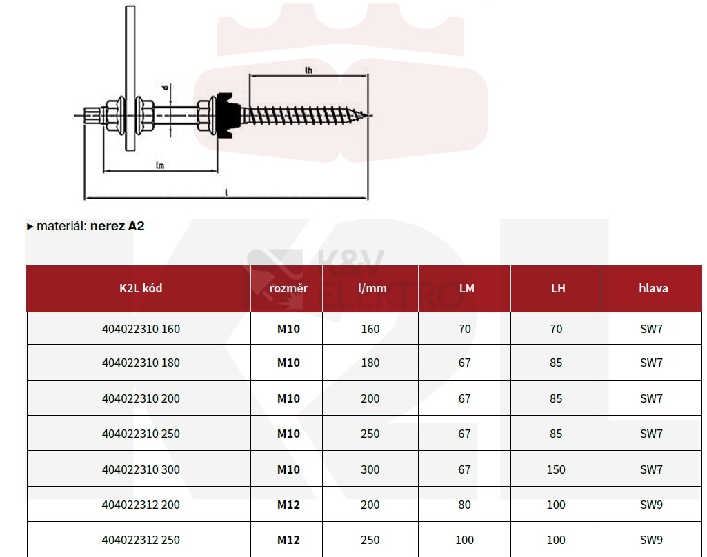 Obrázek produktu  Nerezový kombišroub M10x200 + montážní díl + 3x matice s ozubením + EPDM podložka 2