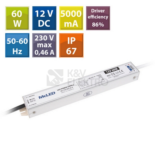 Obrázek produktu LED napájecí zdroj McLED 12VDC 5A 60W ML-732.095.45.0 1