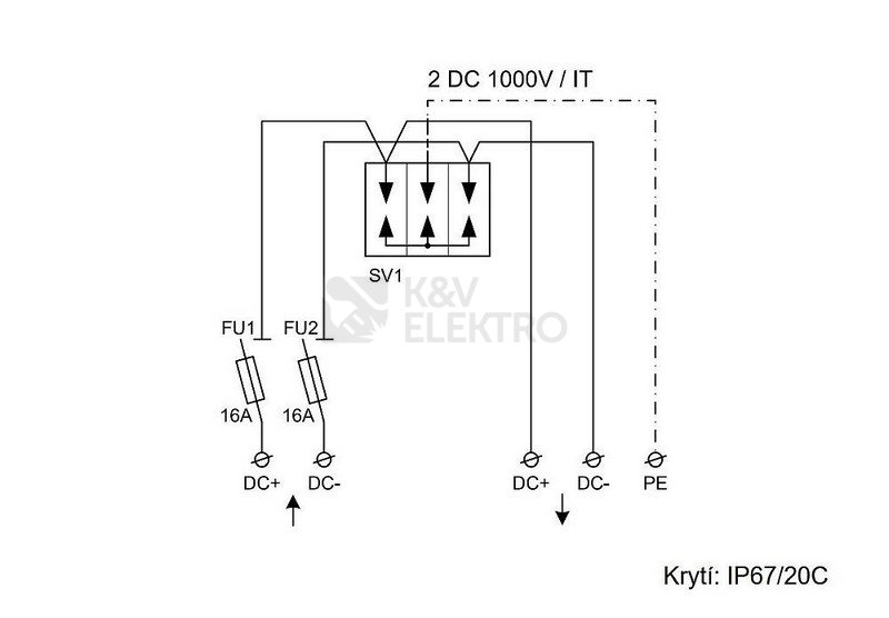 Obrázek produktu  Fotovoltaický rozvaděč jeden string N.G. FVE 51 6334 VB.01 1000V 16A IP67 3