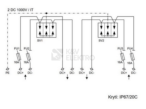 Obrázek produktu Fotovoltaický rozvaděč dva stringy N.G. FVE 51 6334 VB.02 1000V 16A IP67 4