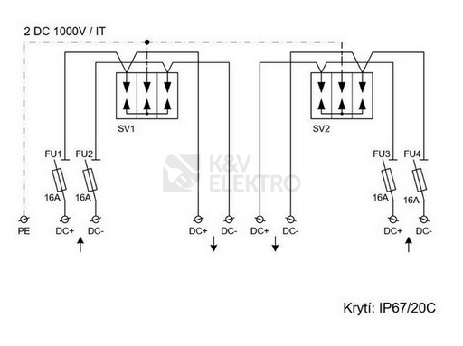 Obrázek produktu  Fotovoltaický rozvaděč dva stringy N.G. FVE 51 6334 VB.02 1000V 16A IP67 4