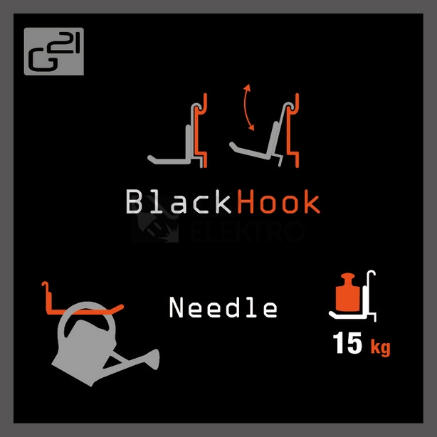 Obrázek produktu Závěsný systém G21 BlackHook needle 3,8x10x18cm 635007 5