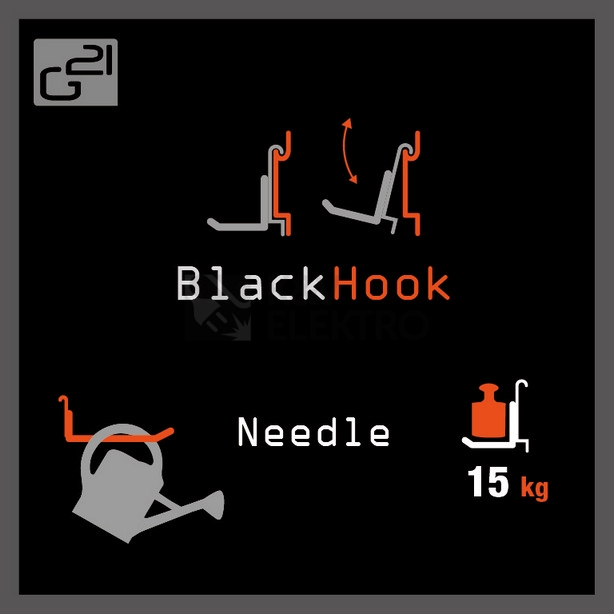 Obrázek produktu Závěsný systém G21 BlackHook needle 3,8x10x18cm 635007 5