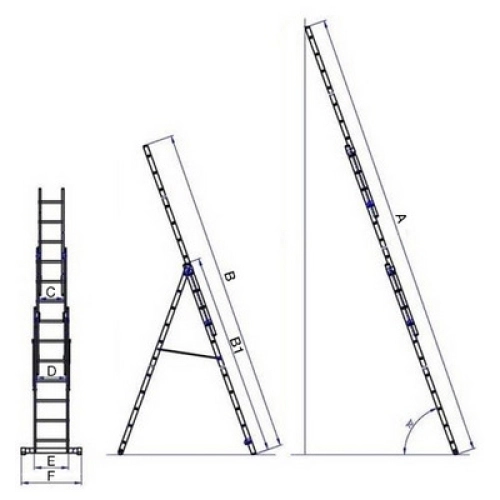 Žebřík G21 třídílný 5,1m 3x8 příček 6390383 (obrázek 6)