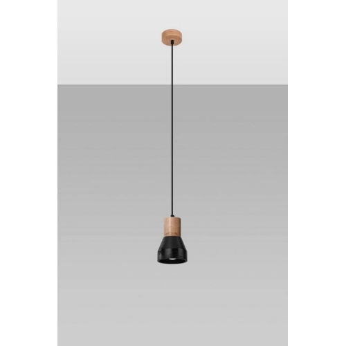 Závěsné svítidlo SOLLUX Qubic E27 1x60W bez zdroje beton/dřevo černá/přírodní dřevo SL.0963 (obrázek 4)