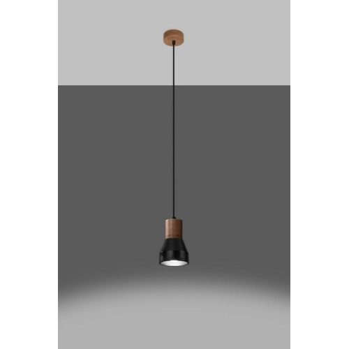 Závěsné svítidlo SOLLUX Qubic E27 1x60W bez zdroje beton/dřevo černá/přírodní dřevo SL.0963 (obrázek 3)