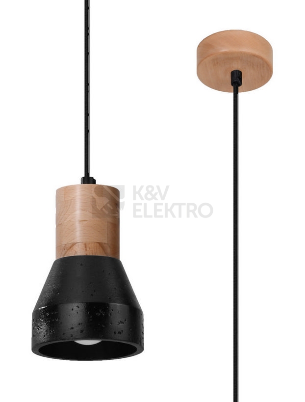 Obrázek produktu Závěsné svítidlo SOLLUX Qubic E27 1x60W bez zdroje beton/dřevo černá/přírodní dřevo SL.0963 0
