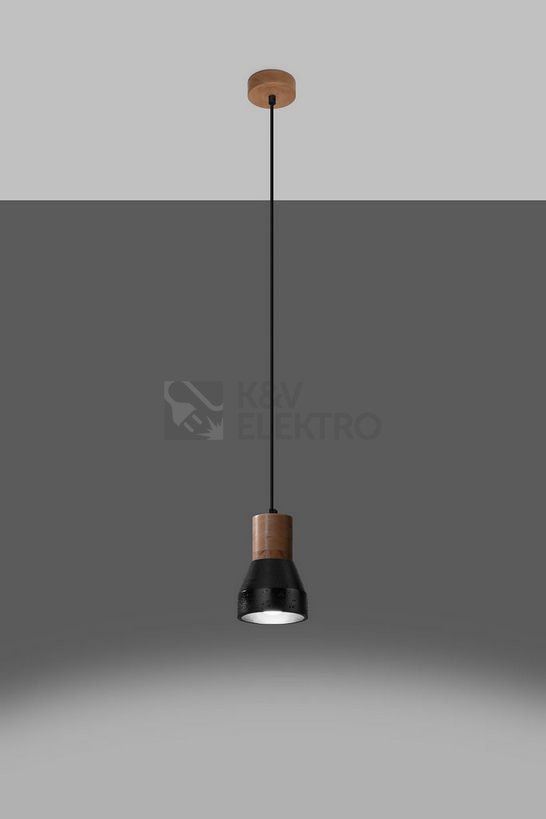 Obrázek produktu Závěsné svítidlo SOLLUX Qubic E27 1x60W bez zdroje beton/dřevo černá/přírodní dřevo SL.0963 2