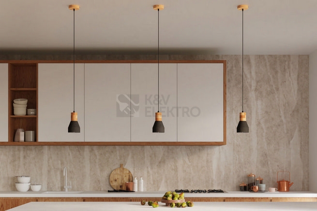 Obrázek produktu Závěsné svítidlo SOLLUX Qubic E27 1x60W bez zdroje beton/dřevo černá/přírodní dřevo SL.0963 6