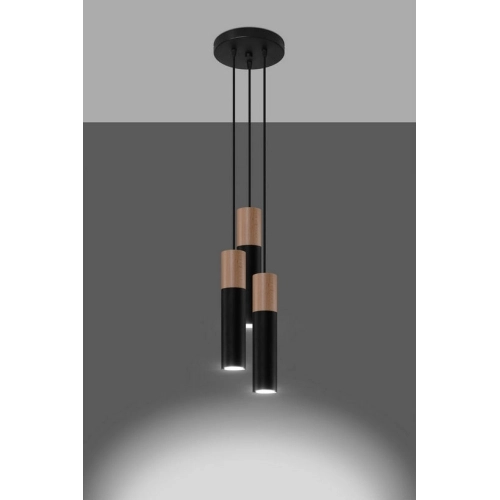 Závěsné svítidlo SOLLUX Pablo 3P GU10 3x40W bez zdroje ocel černá/přírodní dřevo SL.1014 (obrázek 7)