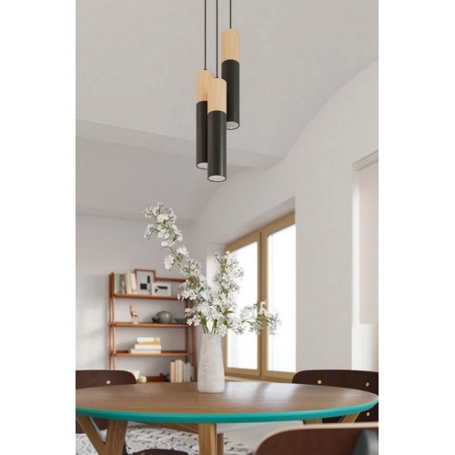 Závěsné svítidlo SOLLUX Pablo 3P GU10 3x40W bez zdroje ocel černá/přírodní dřevo SL.1014 (obrázek 6)