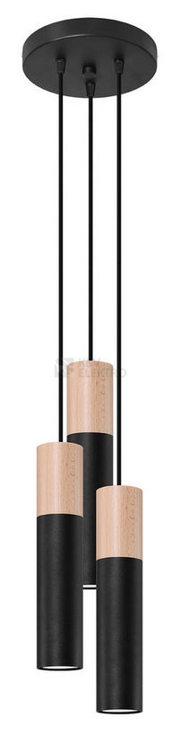 Obrázek produktu Závěsné svítidlo SOLLUX Pablo 3P GU10 3x40W bez zdroje ocel černá/přírodní dřevo SL.1014 0