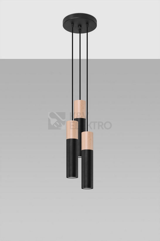 Obrázek produktu Závěsné svítidlo SOLLUX Pablo 3P GU10 3x40W bez zdroje ocel černá/přírodní dřevo SL.1014 1