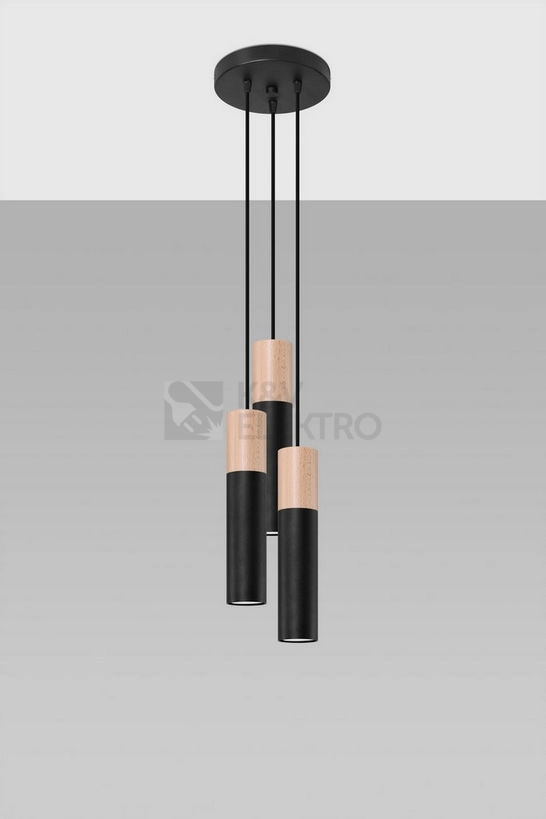 Obrázek produktu Závěsné svítidlo SOLLUX Pablo 3P GU10 3x40W bez zdroje ocel černá/přírodní dřevo SL.1014 1