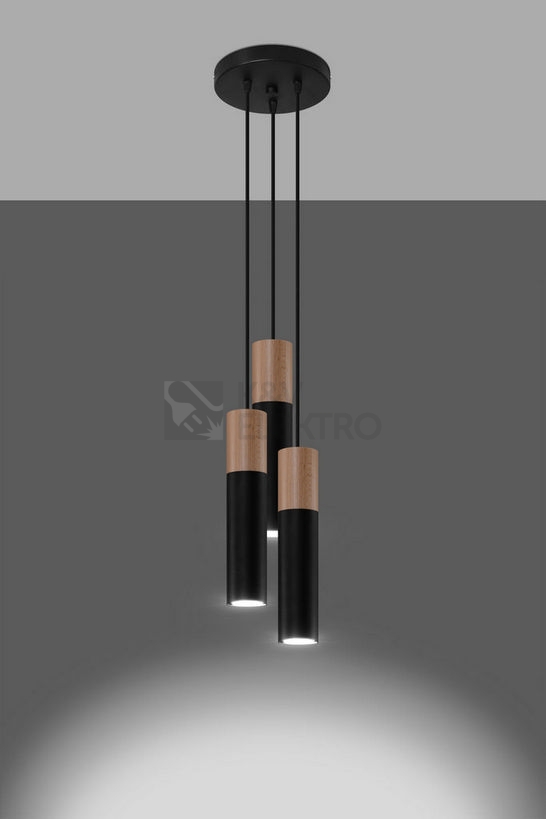 Obrázek produktu Závěsné svítidlo SOLLUX Pablo 3P GU10 3x40W bez zdroje ocel černá/přírodní dřevo SL.1014 2