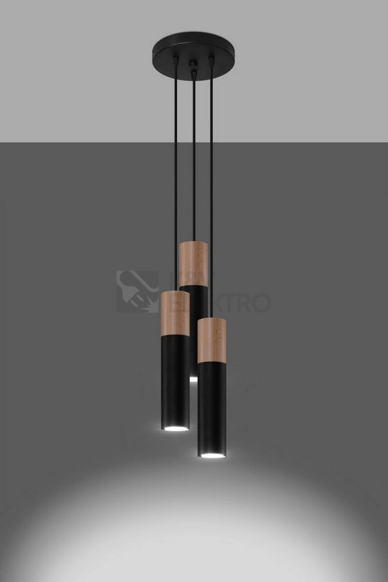 Obrázek produktu Závěsné svítidlo SOLLUX Pablo 3P GU10 3x40W bez zdroje ocel černá/přírodní dřevo SL.1014 2