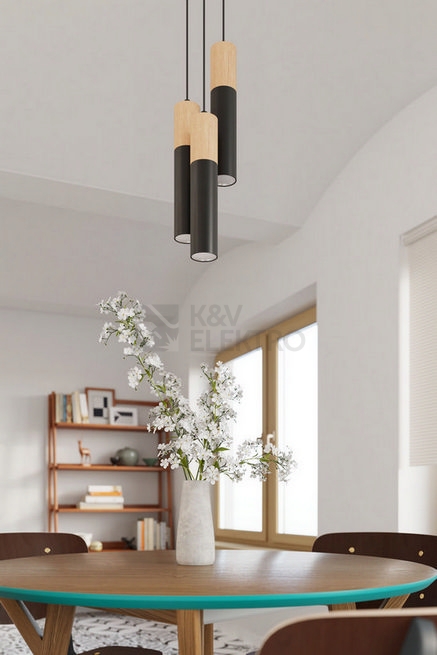 Obrázek produktu Závěsné svítidlo SOLLUX Pablo 3P GU10 3x40W bez zdroje ocel černá/přírodní dřevo SL.1014 6