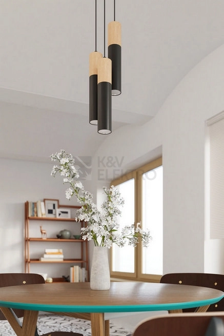 Obrázek produktu Závěsné svítidlo SOLLUX Pablo 3P GU10 3x40W bez zdroje ocel černá/přírodní dřevo SL.1014 6