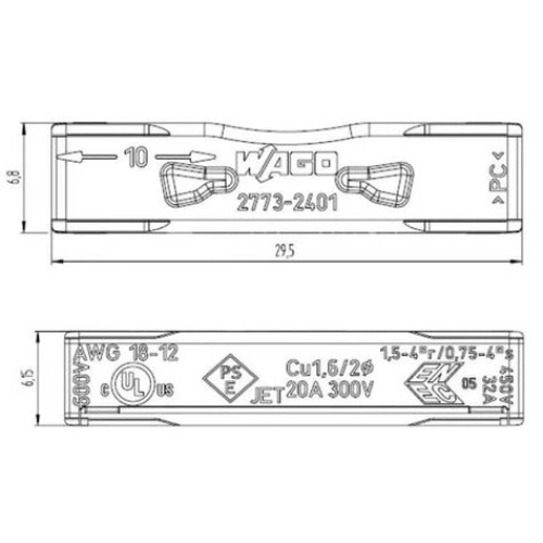 Spojovací svorka WAGO 2773-2401 PUSH WIRE Inline 2x4 (obrázek 3)