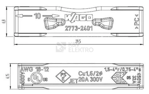Obrázek produktu Spojovací svorka WAGO 2773-2401 PUSH WIRE Inline 2x4 2