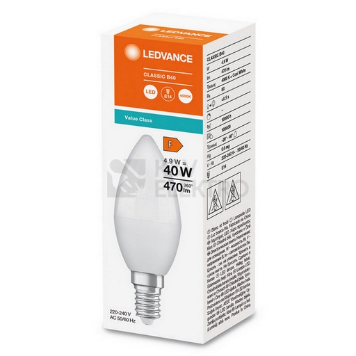 Obrázek produktu LED žárovka E14 LEDVANCE CL B FR 4,9W (40W) neutrální bílá (4000K) svíčka 1