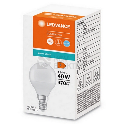 Obrázek produktu LED žárovka E14 LEDVANCE CL P FR 4,9W (40W) studená bílá (6500K) 1